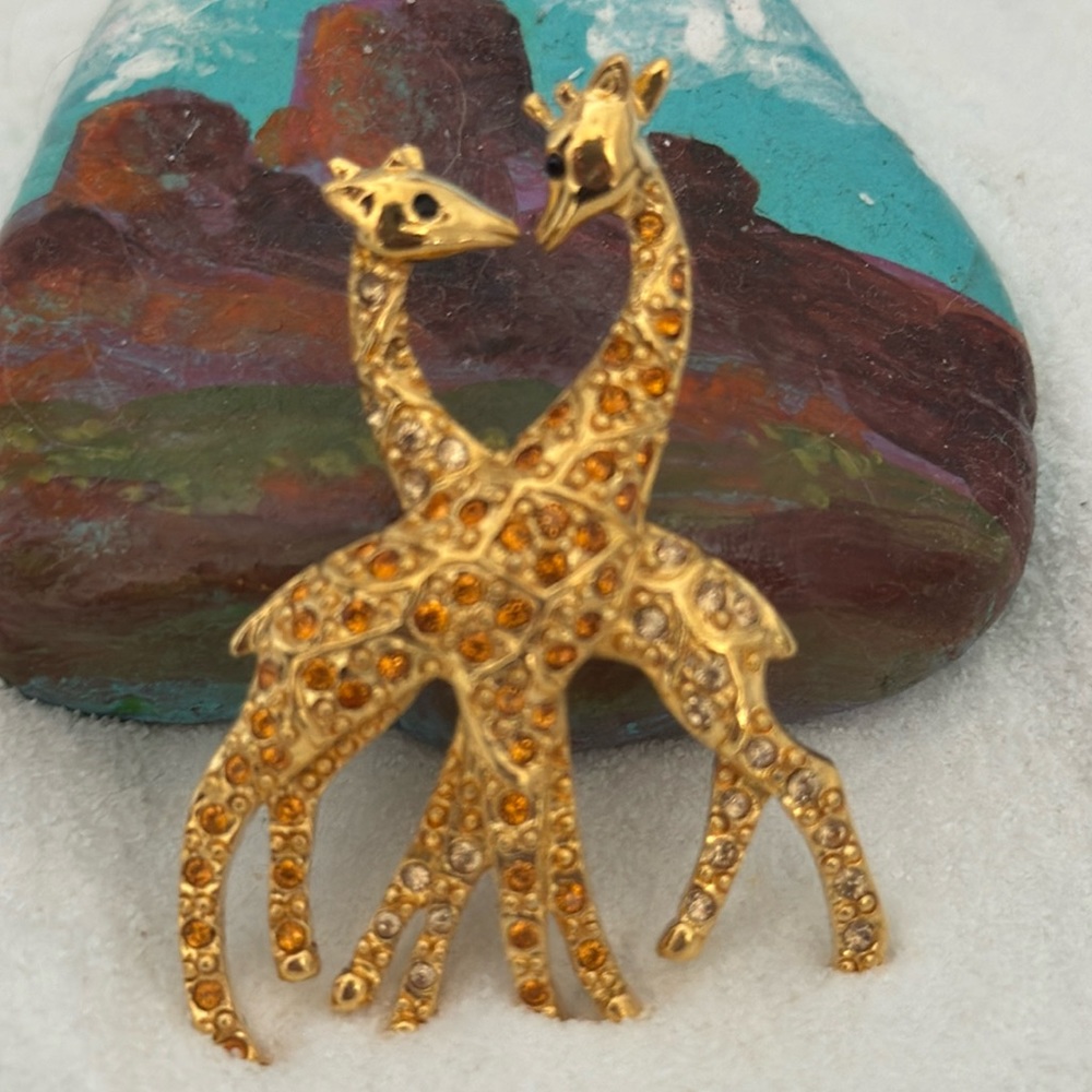 Monet Gold Giraffes Together Pin with Crystals